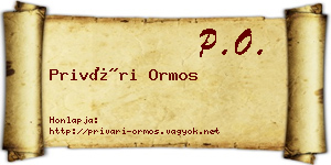 Privári Ormos névjegykártya